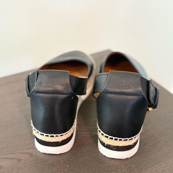 See by Chloé Glyn Black Leather Espadrille Sandals (Size 37) - Picture 4 of 7